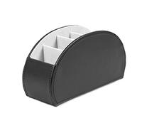 Osco Black Faux Leather Remote Organiser Caddy - 5 Sections/Compartments for Remotes, Pens, Make-Up, Office Accessories - Desk, Sofa or TV Stand Storage (12×22.5×7.8 cm)