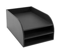 Osco Black Faux Leather Three Tier Letter Tray, Desk File Organiser, Mail Sorter, Document Holder, A4 Compatible, H17.5 x W25 x D37.5 cm