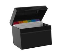 OSCO Black Hi-Gloss Plastic Index Box, Small, A to Z Divider Tabs, 100 Lined Note Cards, 5" x 3", Ruled Revision Flash Cards, Recipe Notes, Contacts Filing, Desktop Organiser, 127 x 76 mm