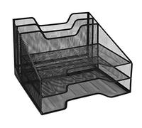 Osco Black Wire Mesh File Organiser, A4 Desk Tidy 5 Section Letter Tray, Office Document Holder, Paper Storage Home Office, Teacher School Desk Tray, No Assembly Required, 24x32x29 cm