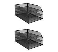 OSCO Black Wire Mesh Triple Letter Tray 2 Pack, Desk Document Organiser, A4 Paper Storage, Office Desk Tidy, Desktop Filing Solution, Home Office Accessories, Fully Assembled
