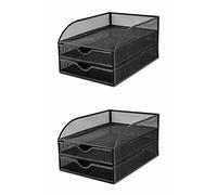 OSCO Black Wiremesh 2 Drawer Sorter with Letter Tray | 2 Pack | A4 | Drawers | Desk Tidy | Document Storage | Paperwork Organiser | File Holder | H18.5 X W25 x D34.2 cm