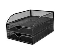OSCO Black Wiremesh 2 Drawer Sorter with Letter Tray | A4 | Drawers | Desk Tidy | Document Storage | Paperwork Organiser | File Holder | H18.5 X W25 x D34.2 cm
