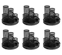 OSCO Black Wiremesh 5 Tube Pen Pot | 6 Pack | Desk Tidy | Stationery Sorter | Office Organiser | Pencil Holder | Cosmetic Display | H14 x W15.5 x D15.5 cm |