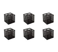 OSCO Black Wiremesh Square Pen Pot, 4 Sections Pencil Holder, Desk Tidy Office Organiser, Makeup Brush Holder Cosmetics Display, Metal Mesh Organiser, H10.5 x W10 x D10 cm, 6 Pack, Black