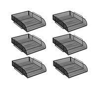 OSCO Black Wiremesh Stacking Letter Tray | 6 pack | A4 Portrait | Easily Stackable | Desk File Organiser | Office Document Sorter | Paperwork Filing | No Risers Required | H8 x W27 D33 cm