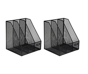 Osco Black Wiremesh Triple Magazine Rack 2 Pack, Folder Storage, File Organiser, 3 Sections Desk Tidy, Document Holder, Office Desktop Organiser, Paper Storage, Home Office Accessories