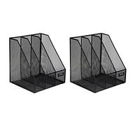 OSCO Black Wiremesh Triple Magazine Rack | 2 Pack | Folder Storage | File Organiser | 3 Sections | Desk Tidy | H30.5 x W28 x D25 cm