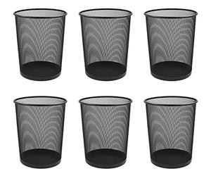 Osco Black Wiremesh Waste Bin 6 Pack, Round Mesh Trash Can, Lightweight Sturdy Circular Bin, Corrosion Scratch-Resistant Metal, Office Home Bathroom Rubbish Paper Basket, H35 x Ø27.5 cm