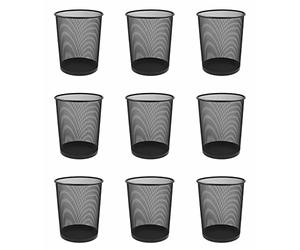 Osco Black Wiremesh Waste Bin, 9 Pack Round Mesh Trash Cans, Lightweight Sturdy Circular Waste Paper Baskets, Scratch Resistant Recycling Containers, Office Home Bathroom Rubbish Bins H35 x Ø27.5 cm