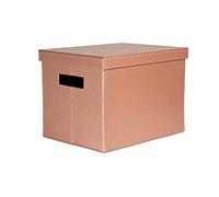 OSCO Blush Faux Leather Folding Box | Handles | Lid | Collapsible | Storage Basket | Shelf Organiser | H26 x W28 x D 36 cm |
