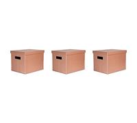 Osco Blush Faux Leather Folding Storage Box with Handles and Lid | 3 Pack | Collapsible Basket | Shelf Organiser | H26 x W28 x D36 cm