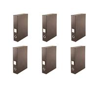 OSCO Brown Faux Leather Box File | 6 Pack | Document Storage | Paperwork Archive | Lock Spring | Secured with Fastening Stud | H37.5 x W8 x D26.5 cm |