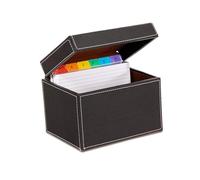 OSCO Brown Faux Leather Index Box, A to Z Divider Tabs, 100 Lined Note Cards, Ruled Revision Flash Card, Recipe Notes, Office Contacts Filing, Desktop Organiser, Holds 6" × 4" Cards (148 × 105 mm)
