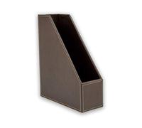 OSCO Brown Faux Leather Magazine File Holder A4 - 10 cm Wide Desk Organiser, Document & Brochure Storage, Shelf Tidy with Felt Base
