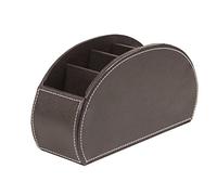 Osco Brown Faux Leather Remote Organiser - 5 Sections/Compartments for Remotes, Pens, Make-Up, Office Accessories - Desk, Sofa or TV Stand Storage (12×22.5×7.8 cm)