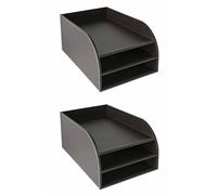OSCO Brown Faux Leather Three Tier Letter Tray | 2 Pack | A4 | Desk File Organiser | Paper Storage | Office Document Sorter | Paperwork Filing | No Assembly Required | H17.5 x W25 x D37.5 cm |