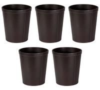 OSCO Brown Faux Leather Waste Bin | 5 Pack | Round | 12 Litre Capacity | Height - 29 cm | Diameter - 26 cm | Circular Trash Can | Waste Paper Basket | Recycling Container | Office | Home | Bathroom