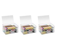 OSCO Clear Acrylic 3 Drawer Chest with Flip-Up Lid, 3 Pack, Compact Storage Box for Makeup, Jewellery and Office Supplies, High-Grade Construction, Non-Slip Resin Feet, Home and Office Organisation