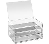 OSCO Clear Acrylic 3 Drawer Chest with Flip-Up Lid, Compact Desktop Storage Box for Makeup, Jewellery & Office Supplies, Durable High-Grade Material, Non-Slip Resin Feet, Home & Office Organisation