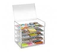 OSCO Clear Acrylic 5 Drawer Chest with Flip-Up Lid, Compact Storage Box for Makeup, Jewellery and Office Supplies, High-Grade Construction, Non-Slip Resin Feet, Home and Office Organisation
