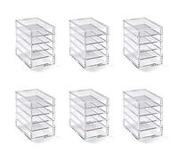 OSCO Clear Acrylic 5-Drawer Small Storage Chest, 6 Pack, Non-Slip Feet, Transparent Desk Storage Unit for Jewellery, Makeup, Accessories and Stationery, Mini Drawer Organiser, 8.8W x 13.5H x 13.1D cm
