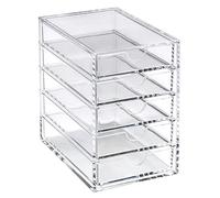 Osco Clear Acrylic 5-Drawer Small Storage Chest with Non-Slip Feet, Transparent Desk Storage Unit for Jewellery, Makeup, Accessories and Stationery, Mini Drawer Organiser, 8.8W x 13.5H x 13.1D cm