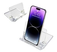 Osco Clear Acrylic Adjustable Smartphone Dock Stand, Elegant Desk & Bedside Holder with Glass-Look Finish, Universal Mobile Compatibility, Non-Slip Feet, Compact 8×11×8 cm
