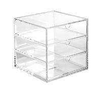 OSCO Clear Acrylic Cube - 3 Drawer Small Item Storage, Stationery Items, Stackable Compact Organiser for Lego, Makeup and Jewellery - Not A4 Size - 16.5 x 16.5 x 16.5cm