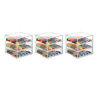 OSCO Clear Acrylic Cube 3 Pack - 3 Drawer Small Item Storage, Stackable Compact Organiser for Brick Sorter, Makeup, Jewellery - 16.5cm x 16.5cm (6.5 x 6.5 Inch)