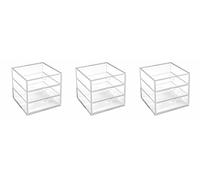 OSCO Clear Acrylic Cube 3 Pack - 3 Drawer Small Item Storage, Stackable Compact Organiser for Lego, Makeup, Jewellery - Not A4 Size - 16.5cm x 16.5cm (6.5 x 6.5 Inch)