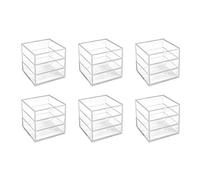 OSCO Clear Acrylic Cube 6 Pack - 3 Drawer Small Item Storage, Stackable Compact Organiser for Lego, Makeup and Jewellery - Not A4 Size - 16.5cm x 16.5cm (6.5 x 6.5 Inch)