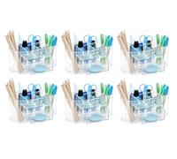 Osco Clear Acrylic Desk Organiser with Drawer, 6-Compartment Stationery Holder & Pen Pot, Desk Tidy Storage Box for Home Office, Makeup Brush & Cosmetic Organiser, H10.5 × W23 × D12 cm