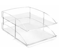 OSCO Clear Acrylic Double Letter Tray | 2 Trays & Risers Included | A4 | Stackable | File Organiser | Paper Storage | Office Desk Document Sorter | Paperwork Filing | H15 x W25.5 D35.5 cm