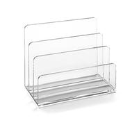 Osco Clear Acrylic Letter Holder, 3-Slot Document Organiser & Mail Sorter for Desk, Envelopes & Paperwork, Compact Desktop File Storage, Non Slip Rubber Feet - Single