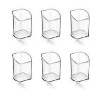 Osco Clear Acrylic Pen Pot 6 Pack - Curved Transparent Pencil Holder & Desk Tidy - Durable Office Organiser for Stationery, Pens, Pencils & Makeup Brushes - H10 x W7.5 x D7 cm