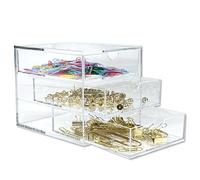 Osco Clear Acrylic Stacking 3 Drawer Chest |Single| Not A4 Size | Small Item Storage | Stackable | Lego Container | Makeup Container | Jewellery Box | H13.7 x W12.5 x D16.2 cm