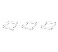 OSCO Clear Acrylic Stacking Letter Tray | 3 Pack | A4 | Easily Stackable | Desk File Organiser | Paper Storage | Office Document Sorter | Paperwork Filing | No Risers Required | H6 x W24.5 D33 cm