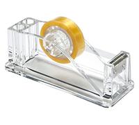 OSCO Clear Acrylic Tape Dispenser with Clear Adhesive Tape & Built-in 2 Pen Slots, Stylish Heavy-Duty Desk Accessory for Home Office, Modern Workstation, Single