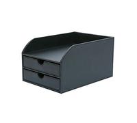 OSCO Faux Leather 2-Tier Desk Paper Sorter with Letter Tray, A4 Document File Storage, Magazine Holder, Compact Office Organiser, 248×340×185 mm, Black