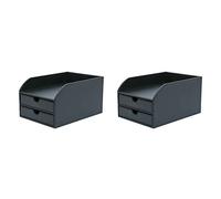 OSCO Faux Leather 2 Tier Sorter with Letter Tray and Drawers - Black Desktop Organiser (Pack of 2)