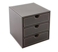 Osco Faux Leather 3-Drawer Desktop Storage Cube, Compact Desk Organiser, Stationery & Makeup Drawer Chest for Home Office, Jewellery, Small Items, Brown