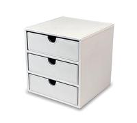 OSCO White Faux Leather 3 Drawer Chest | Small Item Storage | Stackable | Lego Container | Makeup Container | Jewellery Box | Stationery Organiser | Not A4 Size | H18.2 x W17 x D17 cm |