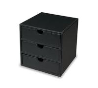 Osco Faux Leather 3-Drawer Desktop Storage Cube, Compact Desk Organiser, Stationery & Makeup Drawer Chest for Home Office, Jewellery, Small Items, Black