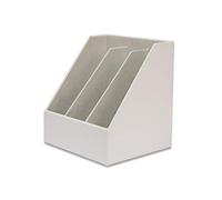 OSCO Faux Leather 3 Slots Magazine File Holder, A4 Desk & Shelf Organiser for Documents, Brochures & Catalogues Storage with Felt Base, Home Office Tidy, White