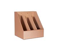 Osco Faux Leather 3 Slots Magazine File Holder, A4 Desk & Shelf Organiser for Documents, Brochures & Catalogues Storage with Felt Base, Home Office Tidy, Blush