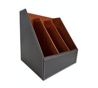 OSCO Faux Leather 3 Slots Magazine File Holder, A4 Desk & Shelf Organiser for Documents, Brochures & Catalogues Storage with Felt Base, Home Office Tidy, Brown