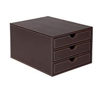 OSCO Faux Leather 3 Tier Paper Sorter A4 Drawer Unit, Document Storage Organiser, Desk Tidy for Home Office, Paperwork Filing Cabinet, 34x25x19 cm, Brown