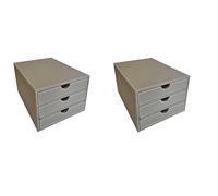 OSCO Faux Leather 3 Tier Paper Sorter A4 Drawer Unit, Document Storage Organiser, Desk Tidy for Home Office, Paperwork Filing Cabinet, 34x25x19 cm, 2 Pack, Grey