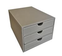 OSCO Faux Leather 3 Tier Paper Sorter A4 Drawer Unit, Document Storage Organiser, Desk Tidy for Home Office, Paperwork Filing Cabinet, 34x25x19 cm, Grey